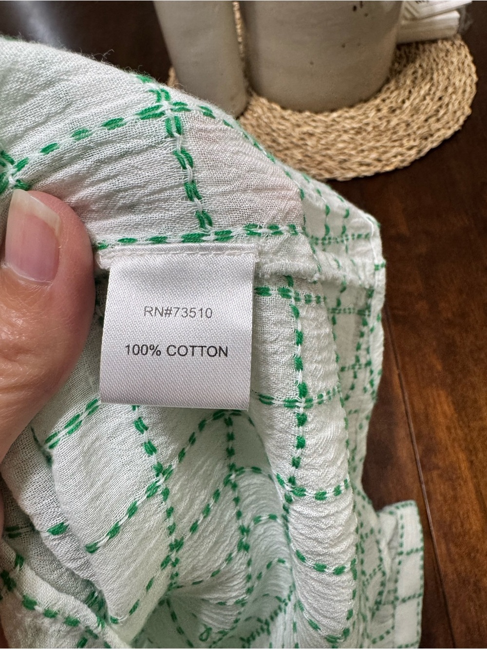 Embroidered Green Check Ruffle-Neck Blouse - Picture 5 of 6